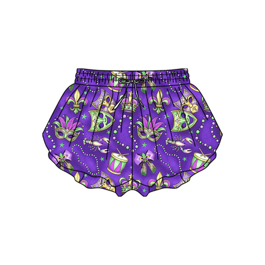(  Moq 5 ) Baby Girls Mardi Gras Masks Yoga Active Ruffle Shorts Bottom