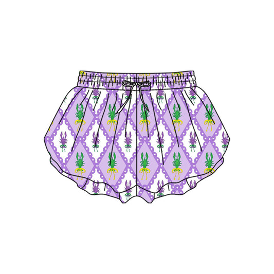 (  Moq 5 ) Baby Girls Mardi Gras Crawfish Yoga Active Ruffle Shorts Bottom