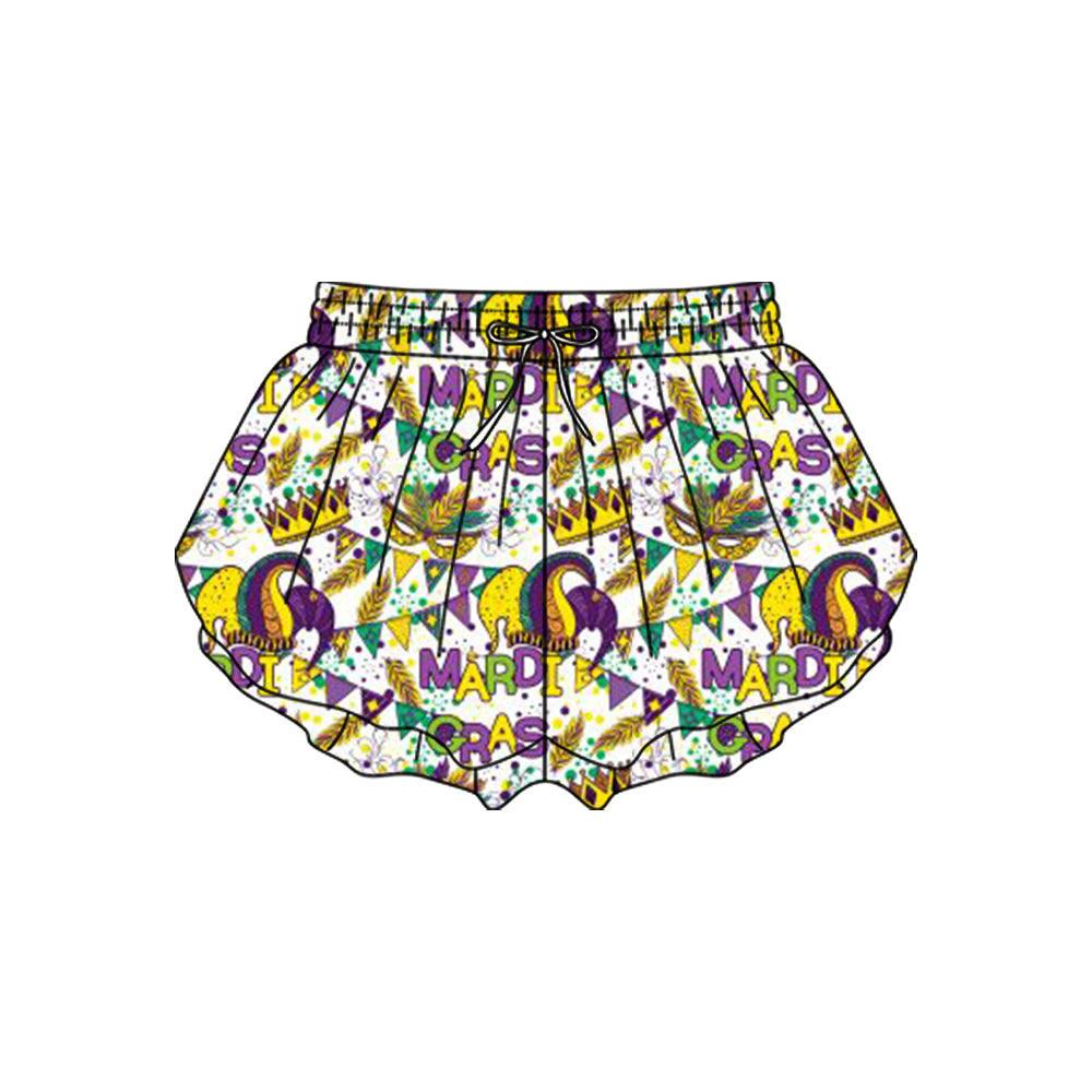 (  Moq 5 ) Baby Girls Masks Mardi Gras Yoga Active Ruffle Shorts Bottom