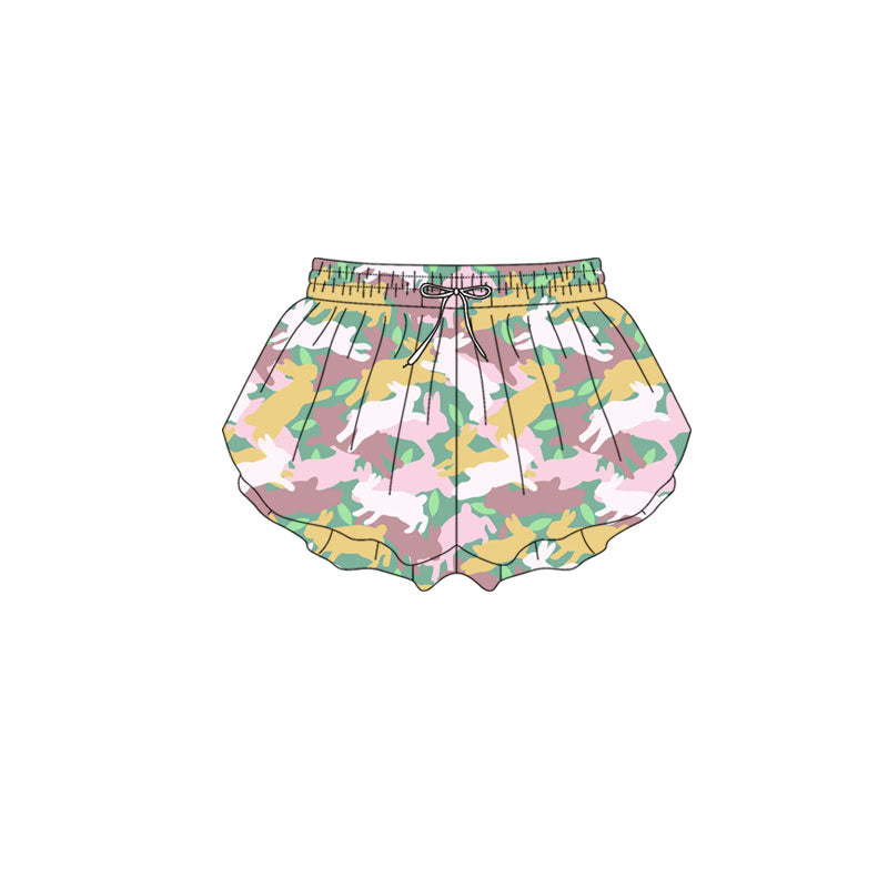 ( Moq 5 ) Preorder Baby Girls Rabbits Camo Shorts Easter Yoga Bottoms
