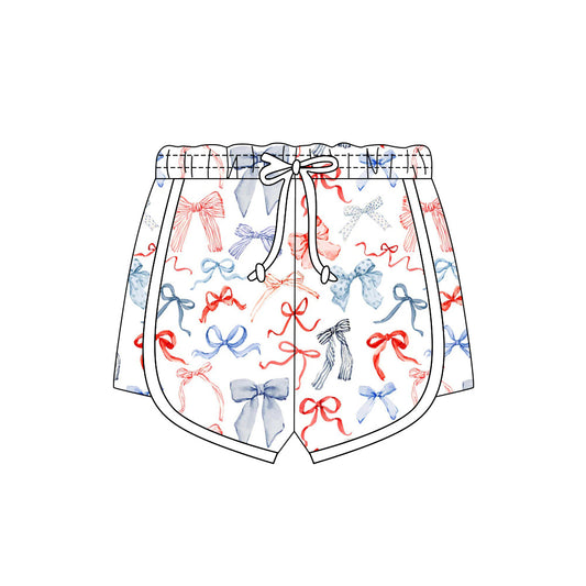 ( Moq 5 ) Preorder Baby Girls Kids Red Blue Bows 4th of July Shorts Bottoms