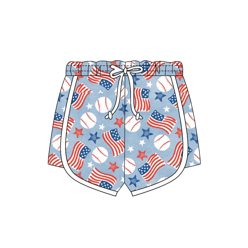 ( Moq 5 ) Preorder Baby Girls Kids Flags Stars Baseball 4th of July Shorts Bottoms
