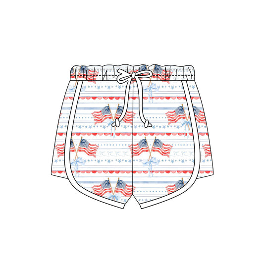 ( Moq 5 ) Preorder Baby Girls Kids Bows Flags Stars 4th of July Shorts Bottoms