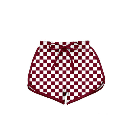 ( Moq 5 ) Preorder Adult Women Dark Red Checked Summer Shorts Bottoms