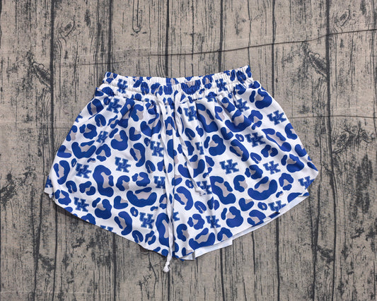 ( No moq ) Preorder Adult Women Blue Leopard Team Yoga Active Ruffle Shorts Bottom