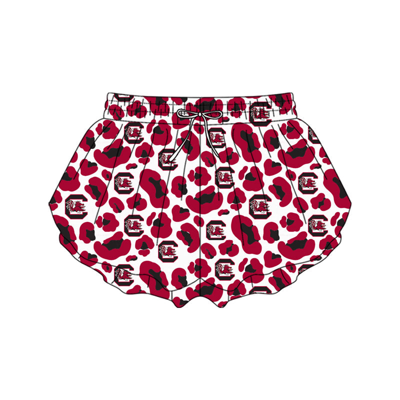 ( Moq 5 ) Preorder Adult Women Red Leopard Team Yoga Active Ruffle Shorts Bottom