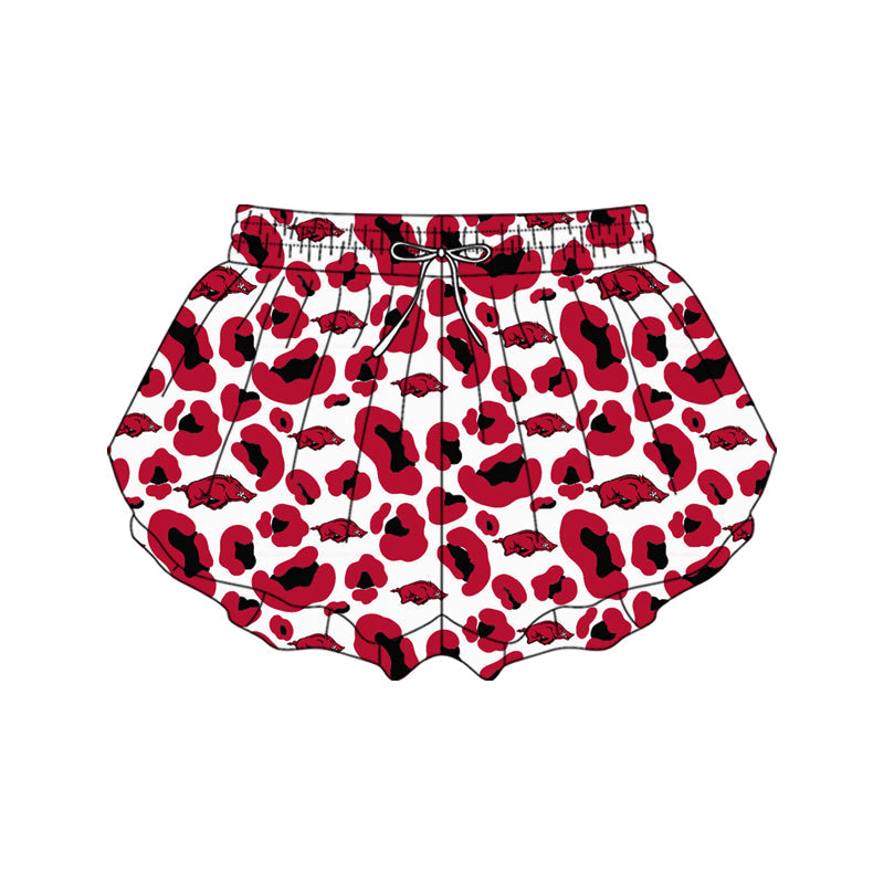 ( Moq 5 ) Preorder Adult Women Red Leopard Pigs Team Yoga Active Ruffle Shorts Bottom