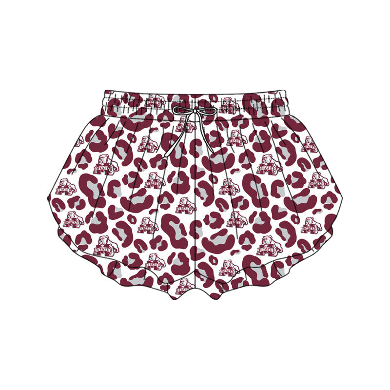 ( Moq 5 ) Preorder Adult Women Leopard Dogs Team Yoga Active Ruffle Shorts Bottom