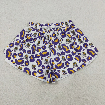 Sibling Baby Girls Adult Women Purple Leopard Tigers Team Yoga Active Ruffle Shorts Bottom RTS