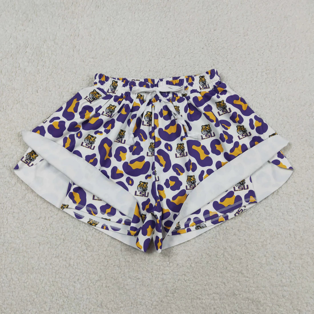 Sibling Baby Girls Adult Women Purple Leopard Tigers Team Yoga Active Ruffle Shorts Bottom RTS