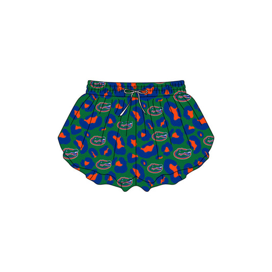( Moq 5 ) Preorder Baby Girls Kids Leopard Team Yoga Active Ruffle Shorts Green Bottom
