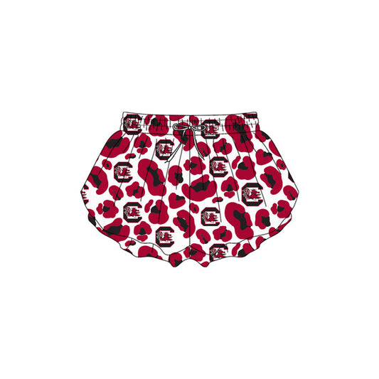 ( Moq 5 ) Preorder Baby Girls Kids Red Leopard Team Yoga Active Ruffle Shorts Bottom