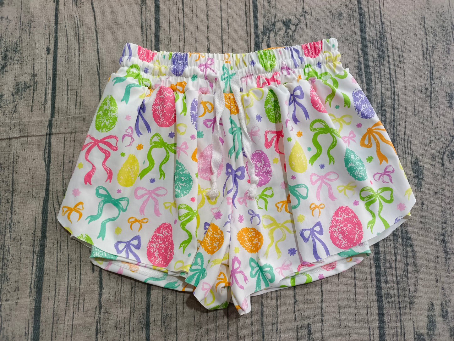 Baby Girls Kids Eggs Bows Easter Yoga Active Ruffle Shorts Bottom RTS