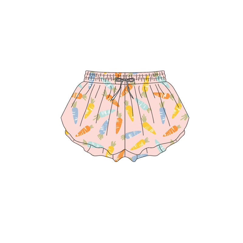 ( Moq 5 ) Preorder Baby Girls Kids Carrots Easter Ruffle Yoga Active Shorts Bottom