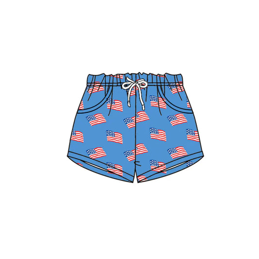 ( Moq 5 ) Preorder Baby Boys Kids Flags 4th of July Pockets Blue Shorts Bottom