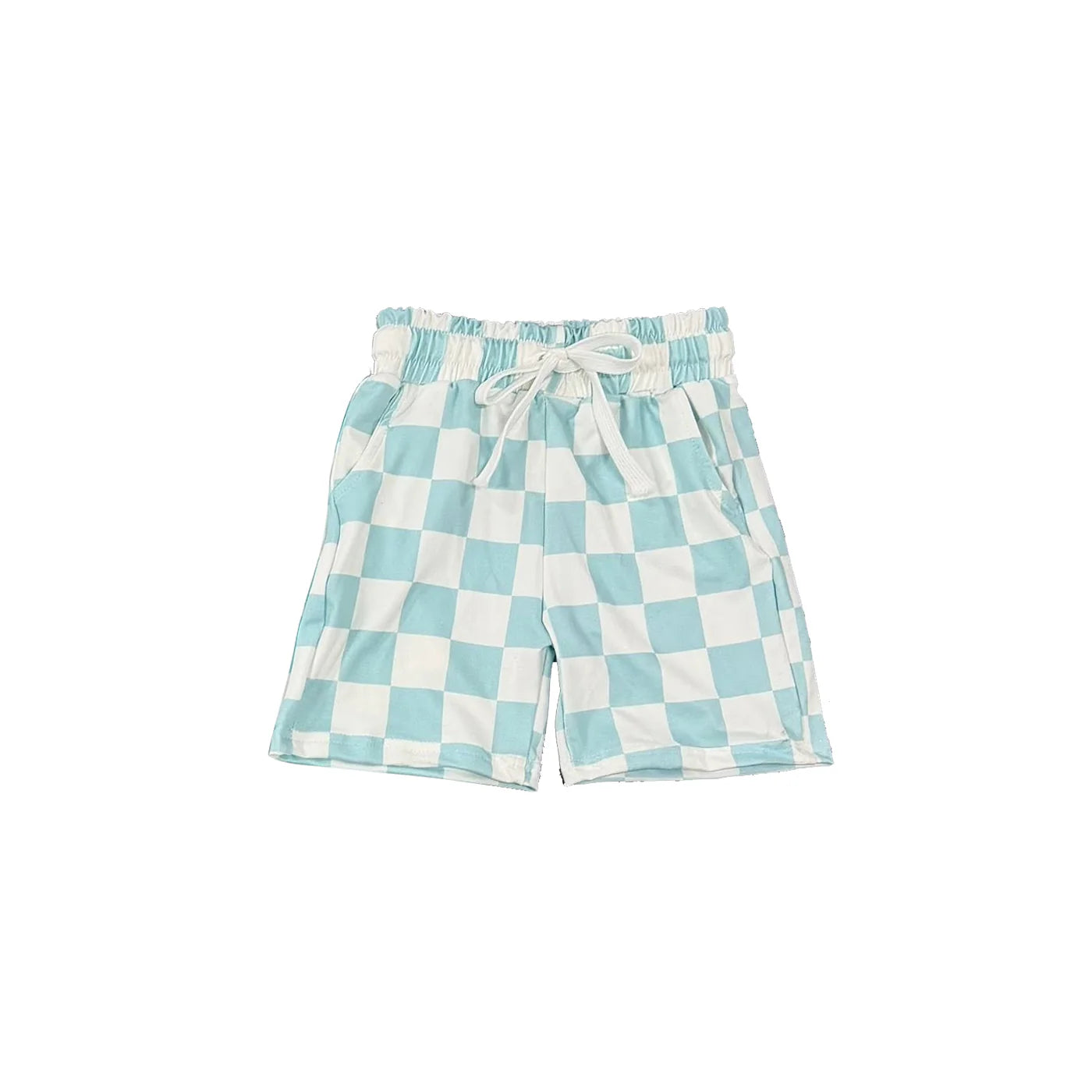 ( Moq 5 ) Preorder Baby Boys Kids Light Blue Checked Summer Pockets Shorts Bottoms