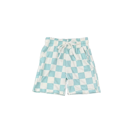 ( Moq 5 ) Preorder Baby Boys Kids Light Blue Checked Summer Pockets Shorts Bottoms
