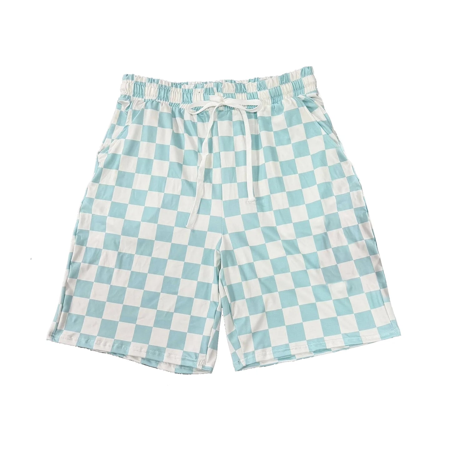 ( Moq 5 ) Preorder Adult Men Light Blue Checked Summer Pockets Shorts Bottoms