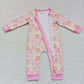 LR0312 Baby Girl Long Sleeves Zipper Donuts One Piece Romper