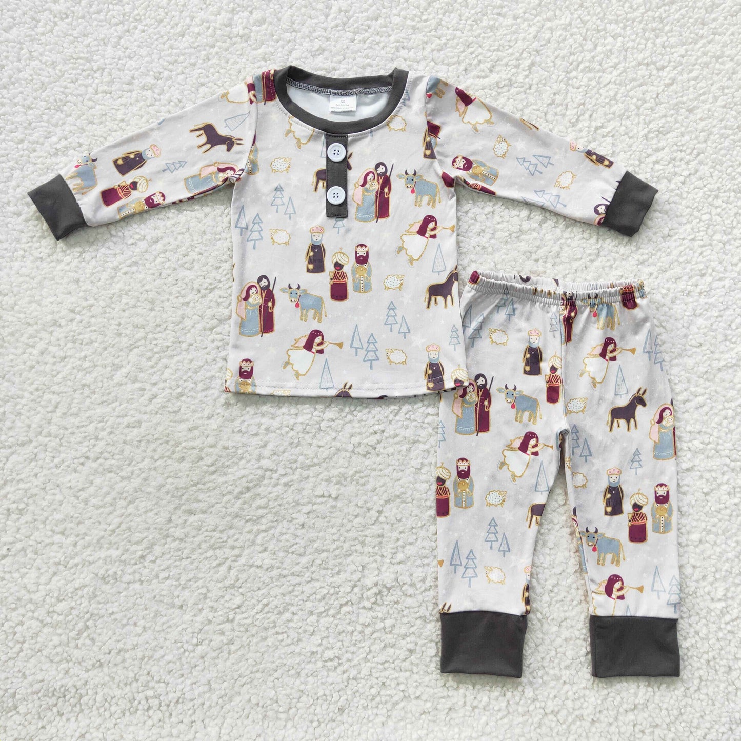 GLP0587 Baby Girl Long Sleeves Shirt Pants Christmas Nativity Outfit Pajamas