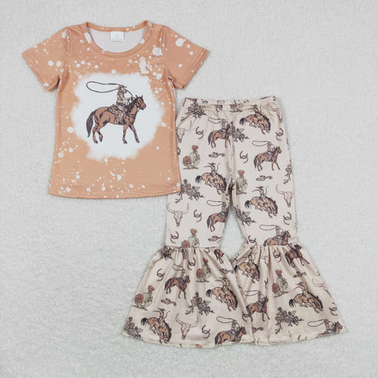 Baby Girl Short Sleeves Rodeo Shirt Bell Pants Western Set