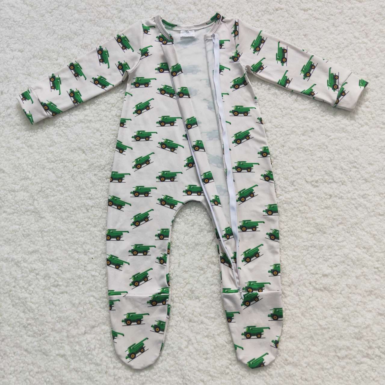 LR0538 Baby Boy Long Sleeves Truck One Piece Zipper Footie Romper