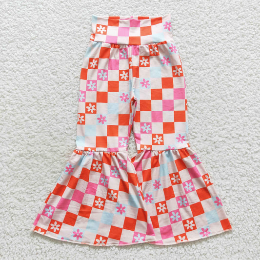 P0263 Baby Girl Floral Checkered Bell Pants