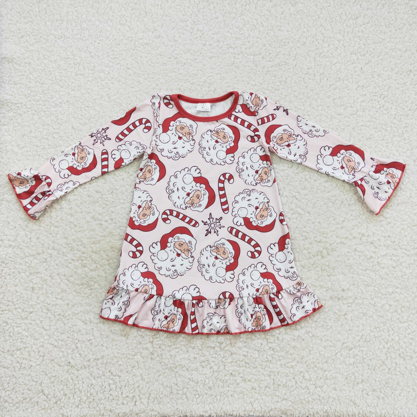 GLD0347 Baby Girl Chritsmas Santa Long Sleeves Dress Nightgown