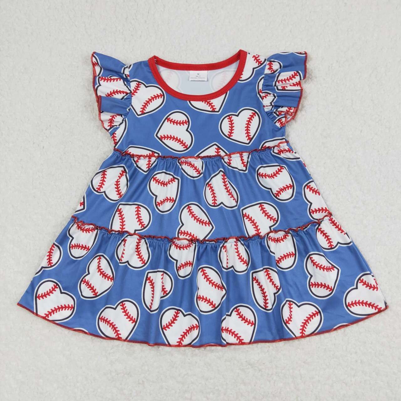 Baby Girl Flutter Short Sleeves Baseball Hearts Blue Tunic Tops