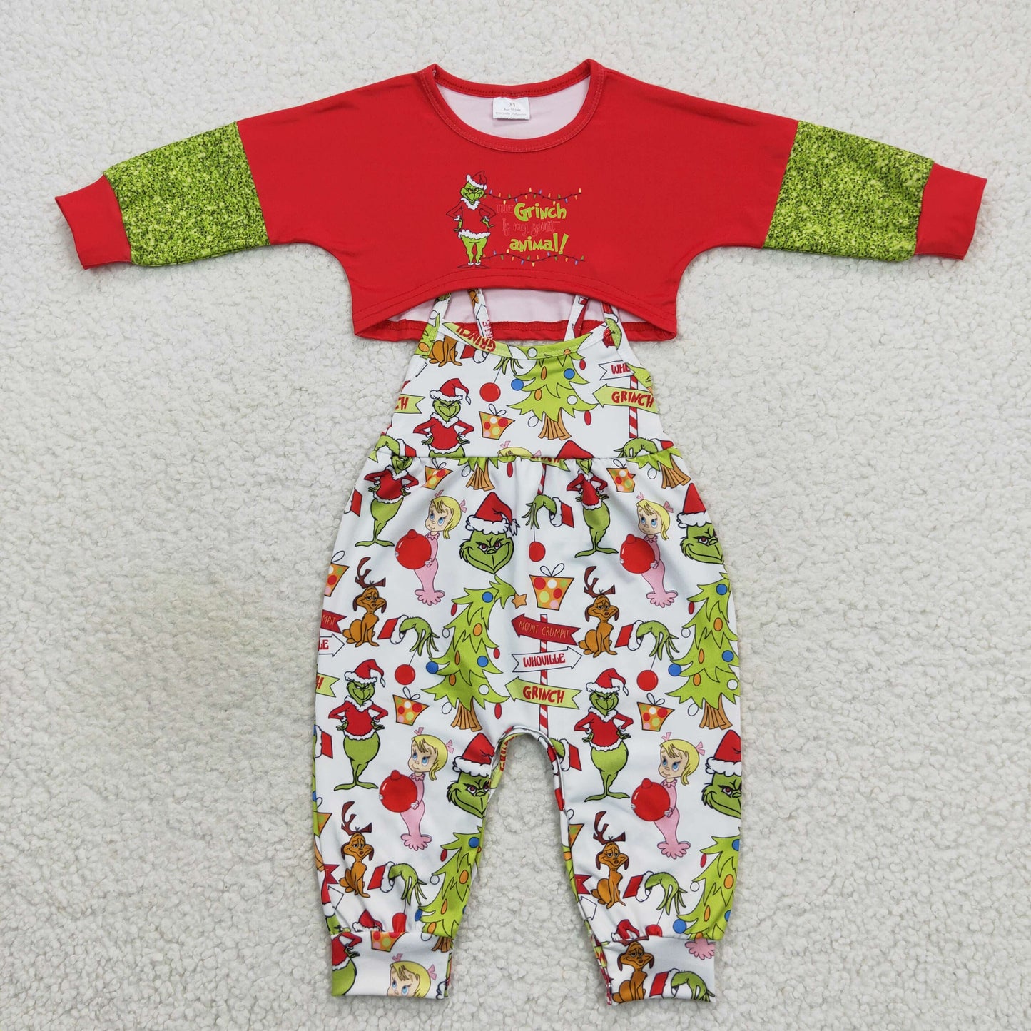 GLP0687 Baby Girl Top & Jumpsuit Christmas Green Face Outfit