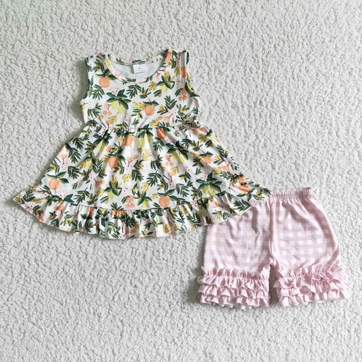 Promotion Baby Girl Summer Citrus Flower Shorts Outfit