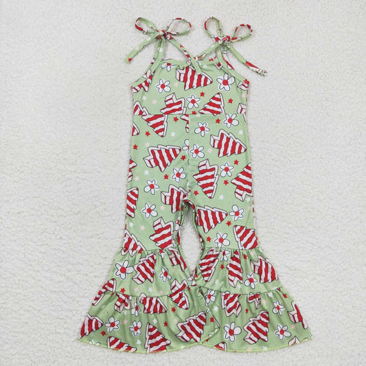 SR0453 Baby Girl Sleeveless Christmas Tree Cakes Floral Jumpsuit