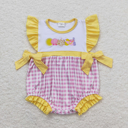 Baby Boy Girl Short Sleeves Embroidery Beach Sibling Dress Romper Clothes Set RTS