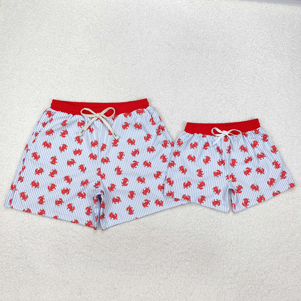 Daddy and Me Baby Boy Adult Summer Crab Stripes Trunks Swimsuit Swimwear