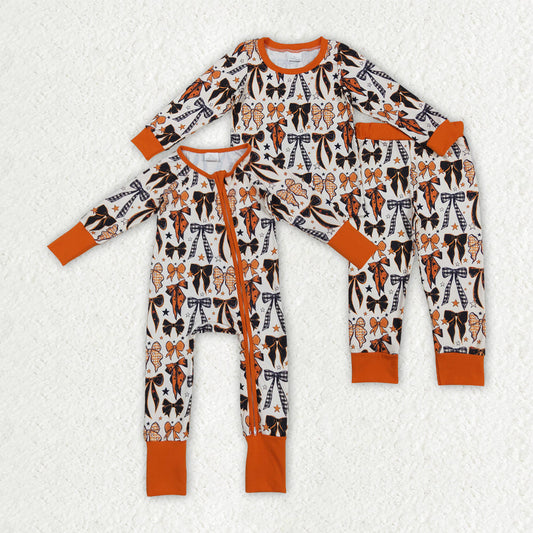Baby Girl Long Sleeves Bows Stars Sibling Halloween Pajamas Zipper Romper Set RTS