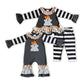 Baby Girls Kids Embroidery Ghosts Stripes Halloween Ruffle Romper Set Clothes RTS