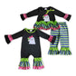 Baby Girls Kids Embroidery Ghosts Green Stripes Halloween Romper Set Clothes RTS