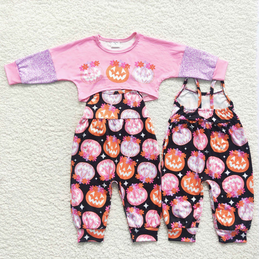 GLP0686 Baby Girl Top & Jumpsuit Halloween Pumpkin Flower Outfit