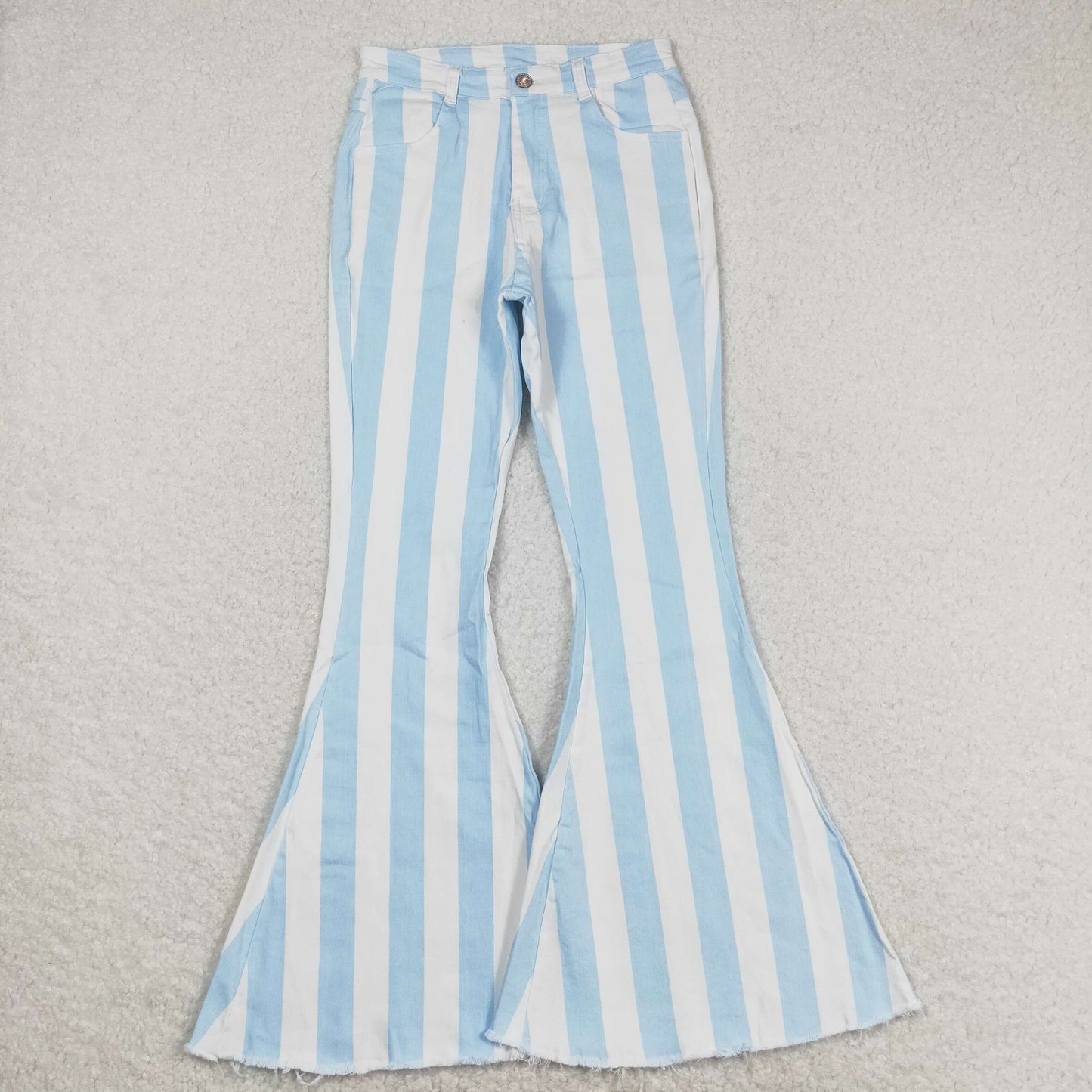 Adult Women Blue Stripes Denim Jeans Bell Pants