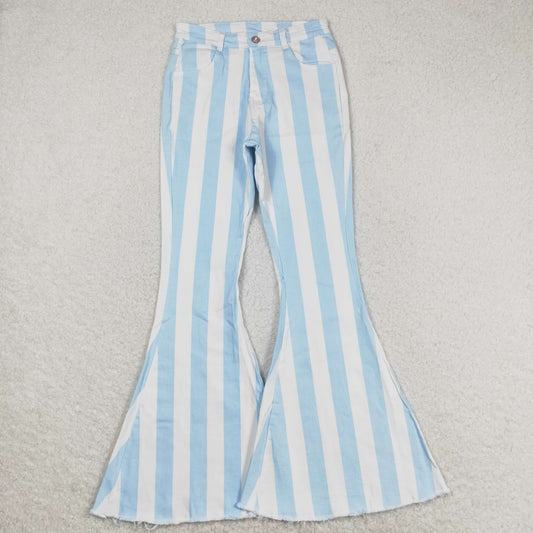 Adult Women Blue Stripes Denim Jeans Bell Pants