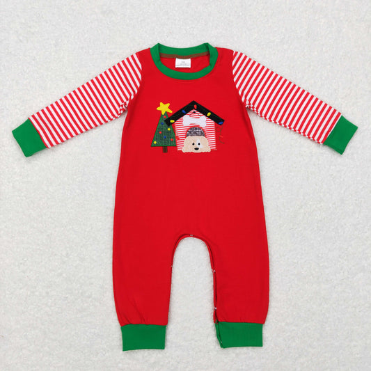 LR0659 Baby Boy Long Sleeves Embroidery Dog Christmas One Piece Romper