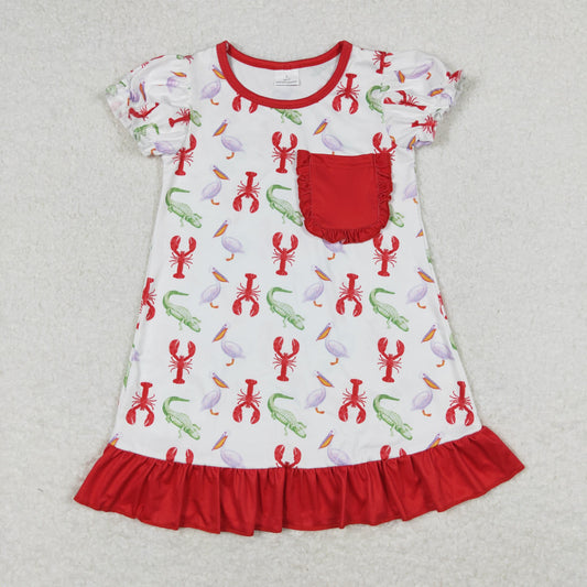 Baby Girl Short Sleeves Crawfish Pocket Dress