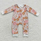 LR0460 Baby Girl Floral Long Sleeves Zipper One Piece Romper