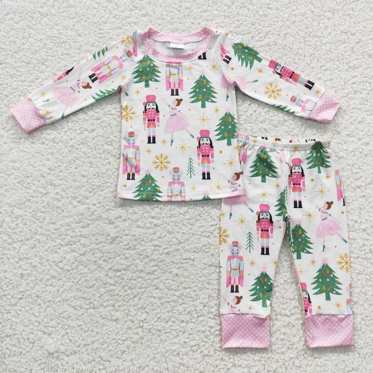 GLP0558 Baby Girl Long Sleeves Christmas Tree Shirt Pants Pajamas Pink Outfit