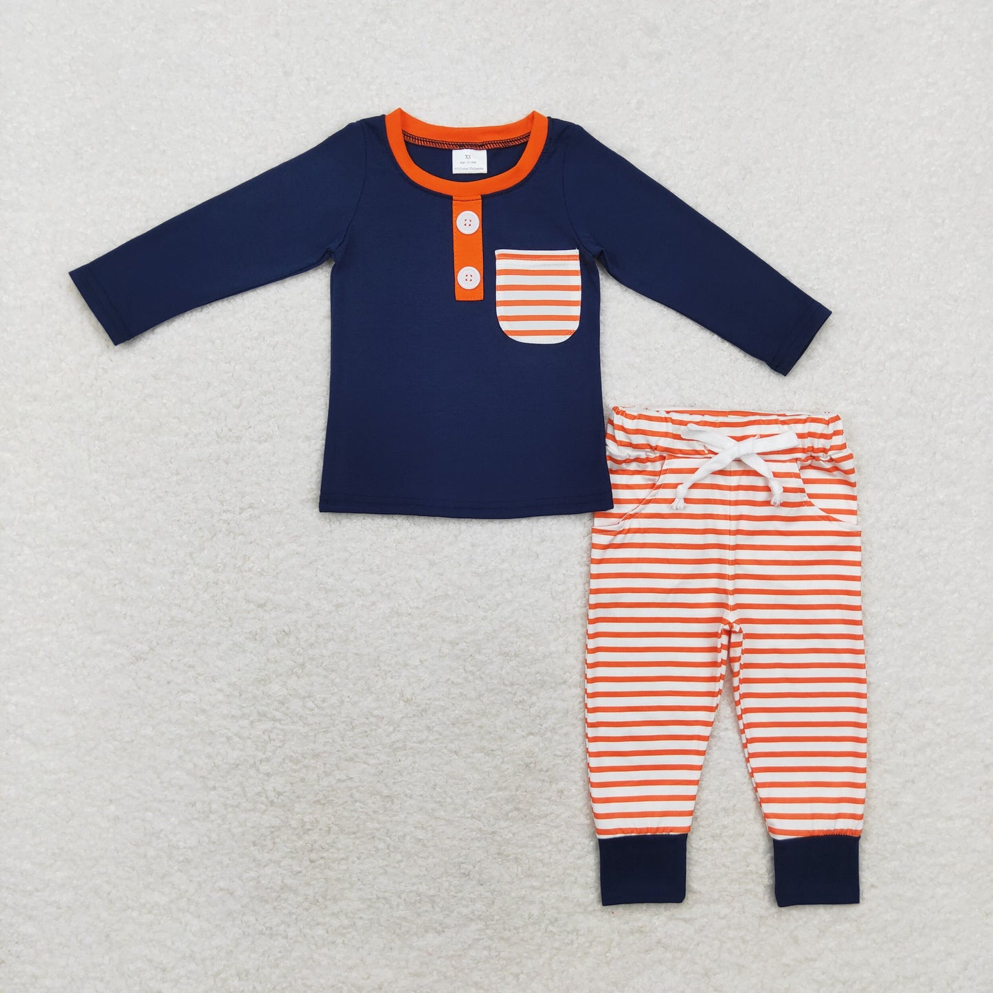 Baby Boy Long Sleeves Navy Shirt Stripes Pocket Pants Set