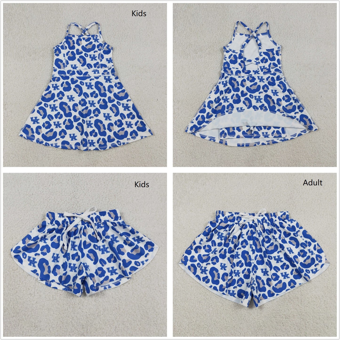 Sibling Baby Girls Adult Women Blue Leopard Team Yoga Active Ruffle Shorts Dress RTS