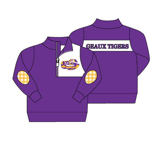 Baby Boy Long Sleeves Tiger Team Zipper Purple Shirt Pullover ( Moq 5 )