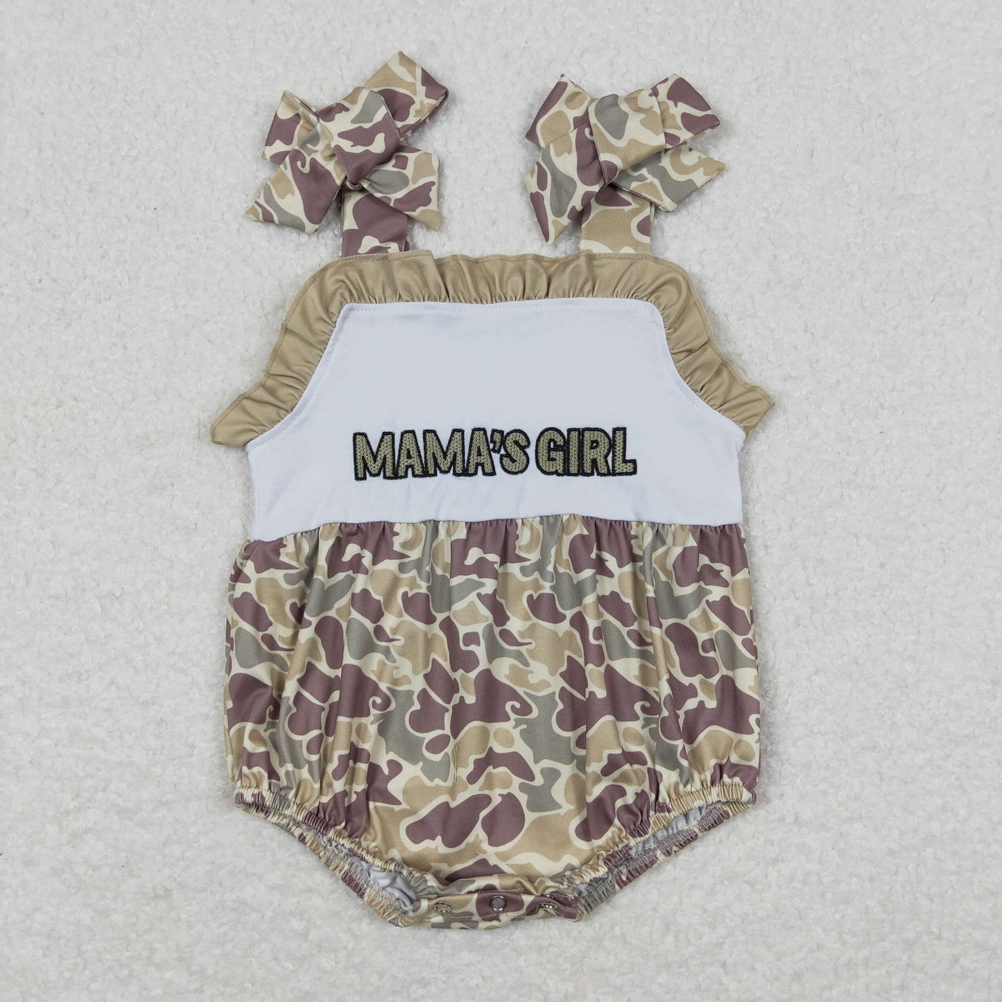 Baby Kids Sleeveless Embroidery Mama's Girl Camo Bubble One Piece Romper