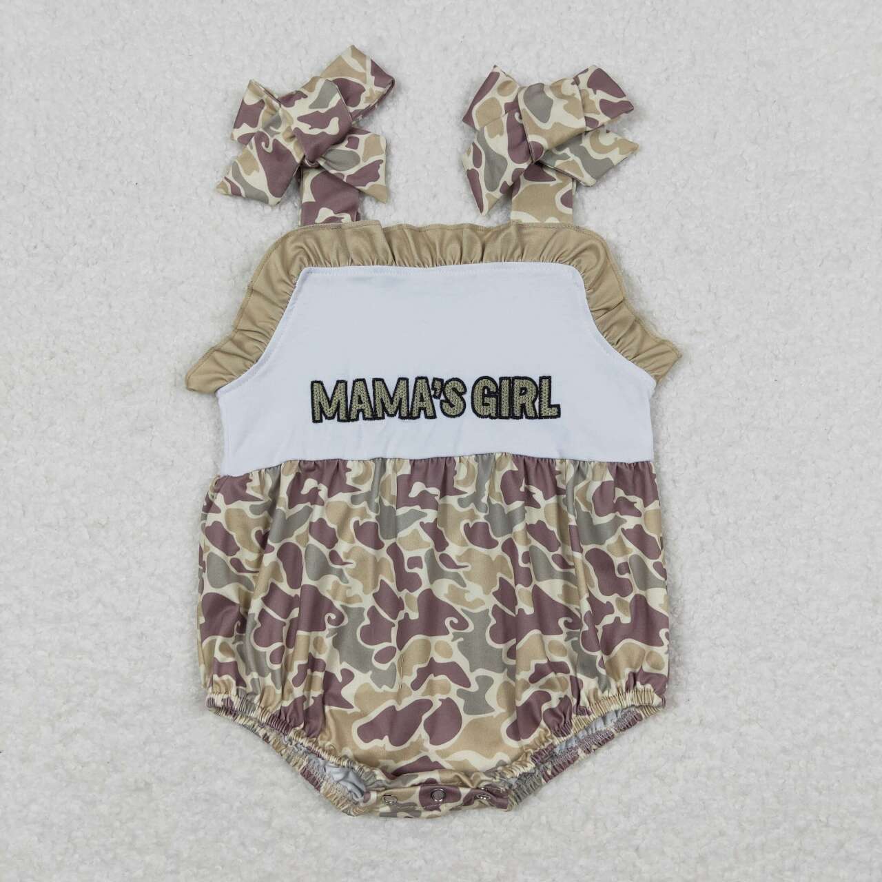 Baby Kids Sleeveless Embroidery Mama's Boy Camo Bubble One Piece Romper