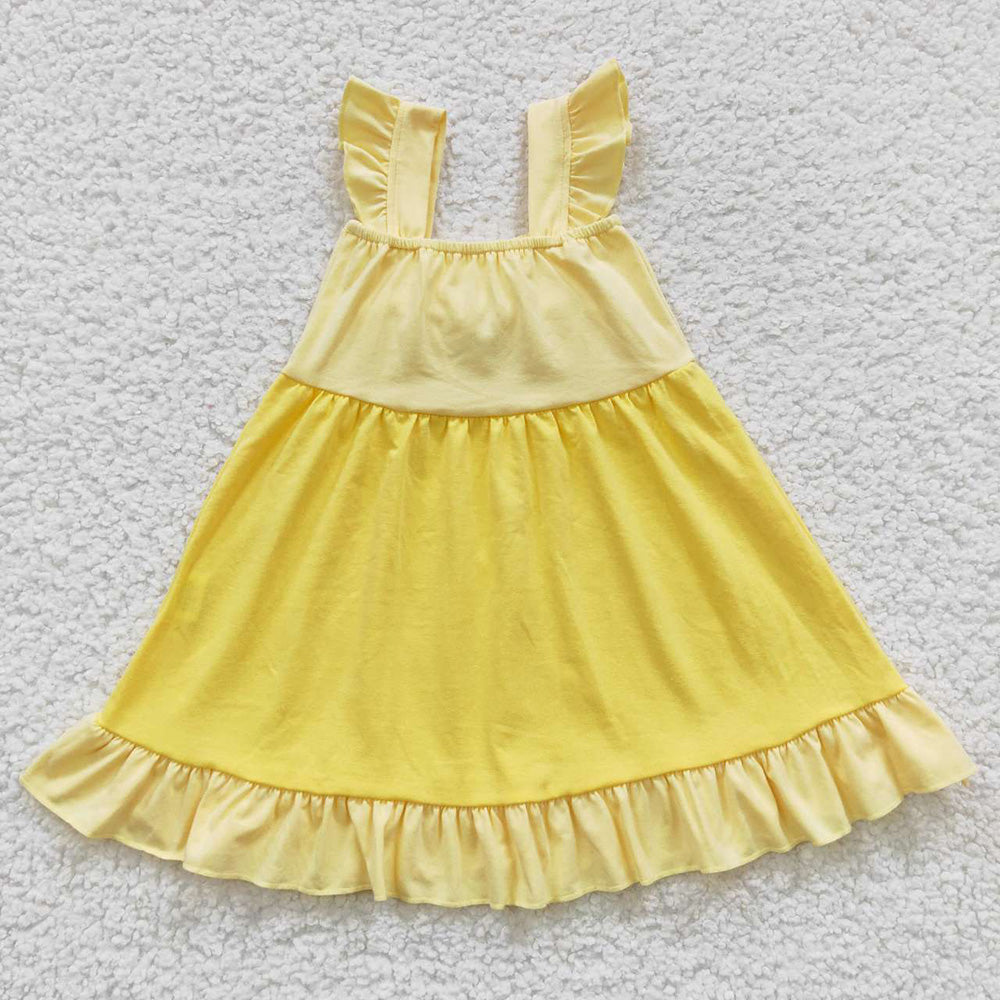 GSD0342 Baby Girl Short Sleeves Princess Summer Yellow Dress